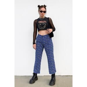 ETRO Women’s Silk Blue Geometric Patterned Statement Pants 48 Size 12 Cropped